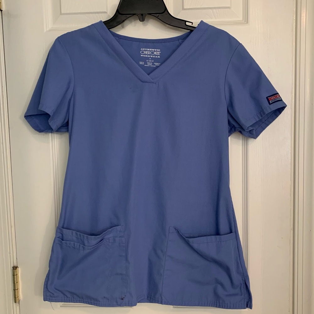 Cherokee Workwear scrub top size small ceil blue